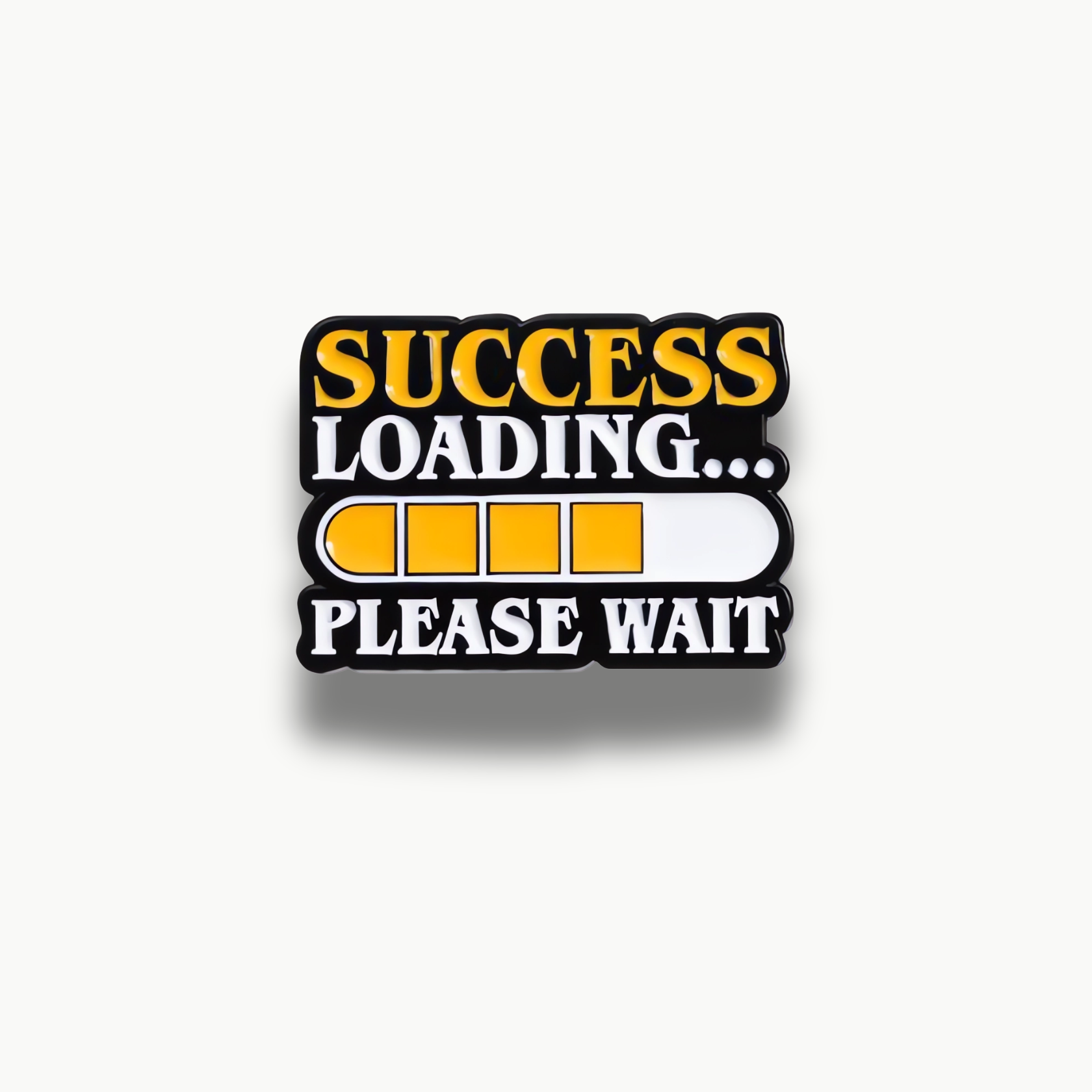 Čierna brošňa s nápisom SUCCESS LOADING... PLEASE WAIT a žltým progress barom.